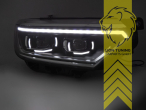 LED, mit LED Blinker, schwarz, nur passend für Fahrzeuge mit original Halogen Scheinwerfern, LED Abblendlicht / LED Fernlicht, elektrisch verstellbar - Stellmotor integriert, Eintragungsfrei / mit E-Prüfzeichen, Eintragungsfrei / mit R87 Zulassung als Tagfahrlicht
